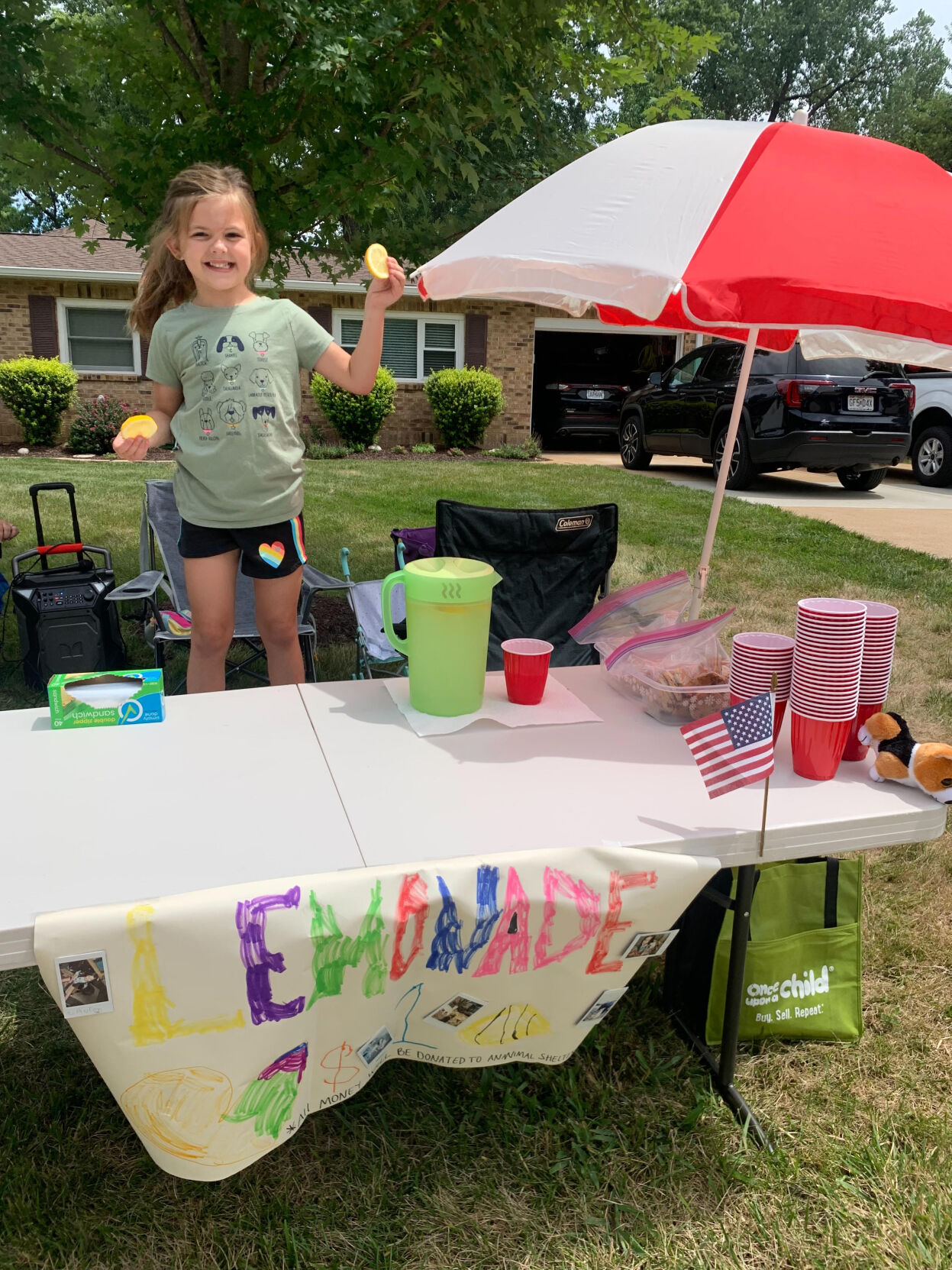 Shanley Gibson with her lemonade stand